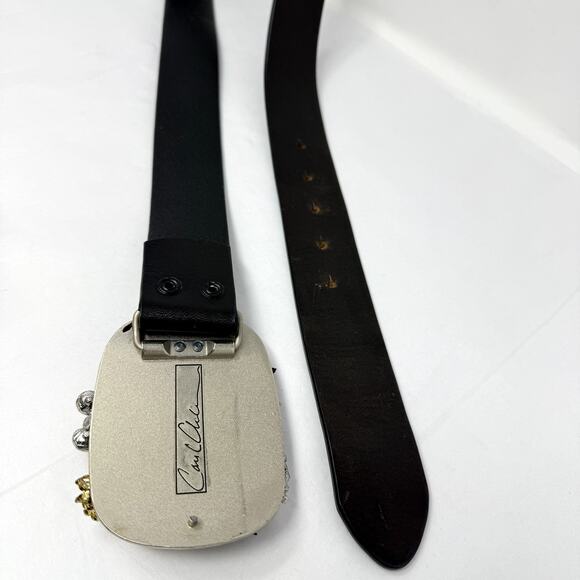 Vintage Artisan Embellished Belt Leather Strap Signed Buckle 1980s Repair